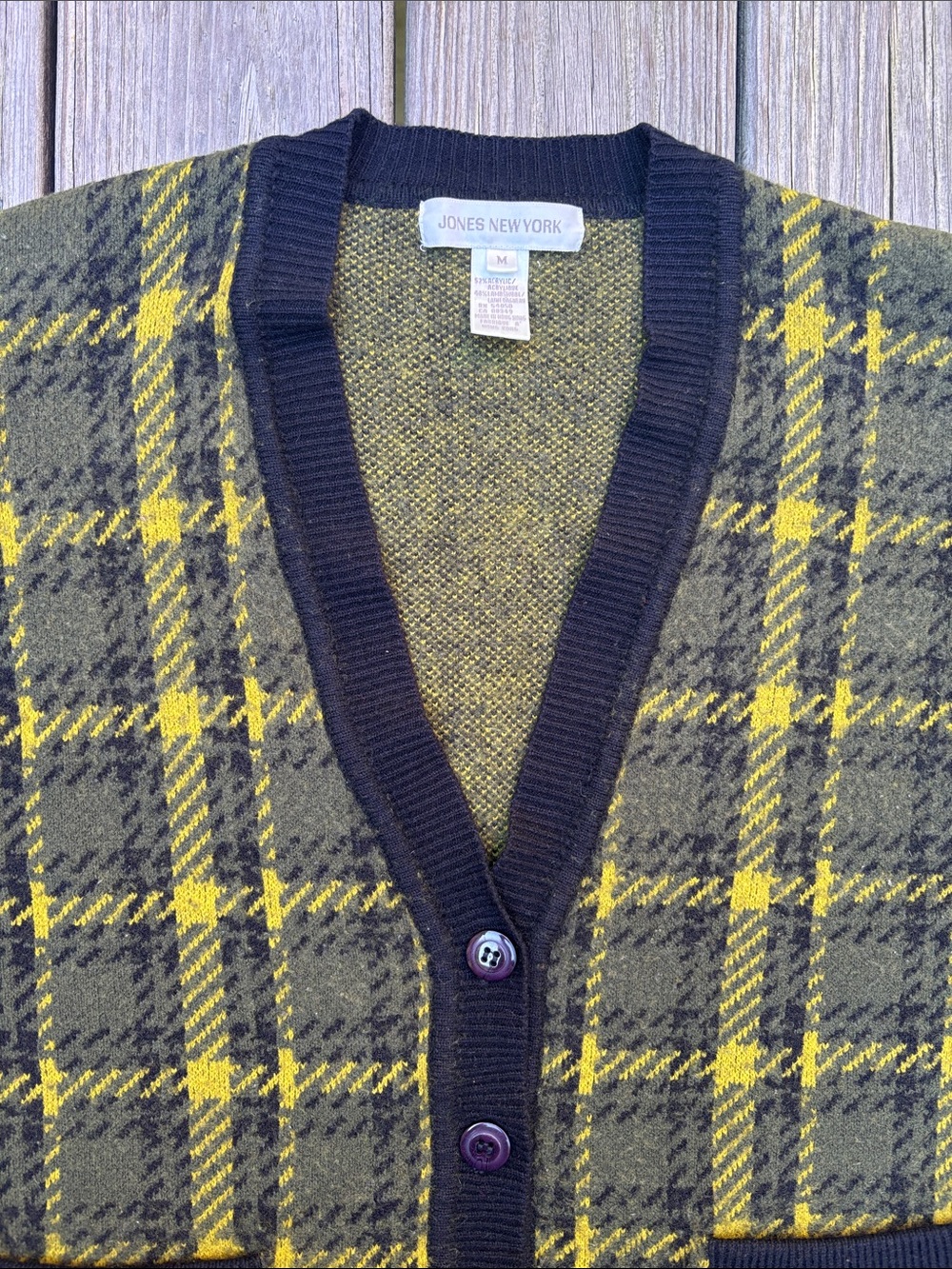 VTG Retro 90s Wool Blend Plaid Dark Academia Grannycore Knit Cardigan Sweater M